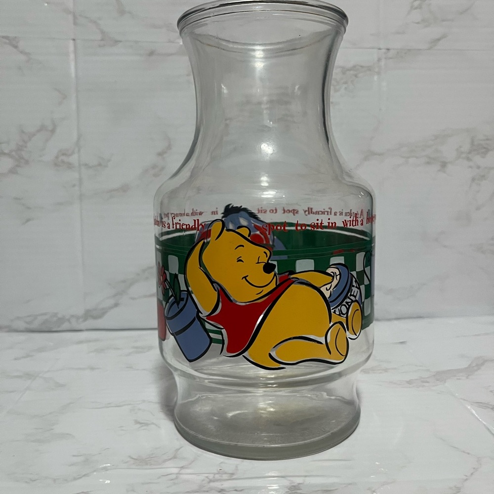 Vintage Anchor Hocking Disney Winnie the Pooh Glass Juice Carafe Pitcher